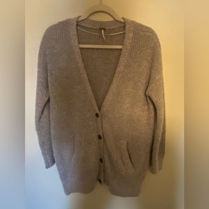 Free people gray marled chunky knit oversized cardigan xs